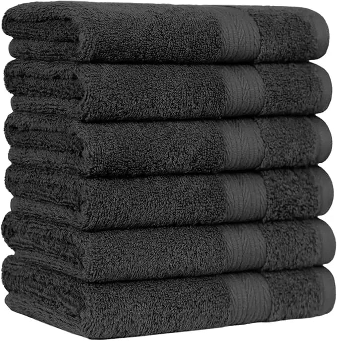 Luxury 6-Piece Set Fade-Resistant 100% Cotton Black Hand Towels Bath Gym Towels Soft Absorbent Custom Printed Organic Terry
