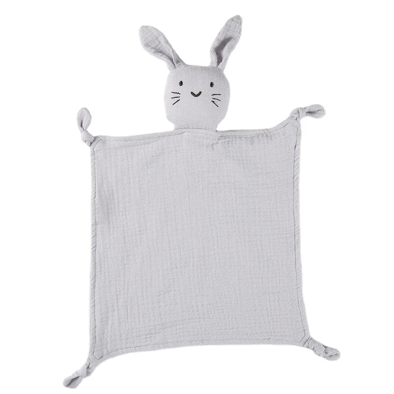 100% Organic Cotton Soft Muslin Security Blanket Plain Animal Rabbit Bunny Lovey Comforter Toy for Baby Baby's Security Blanket