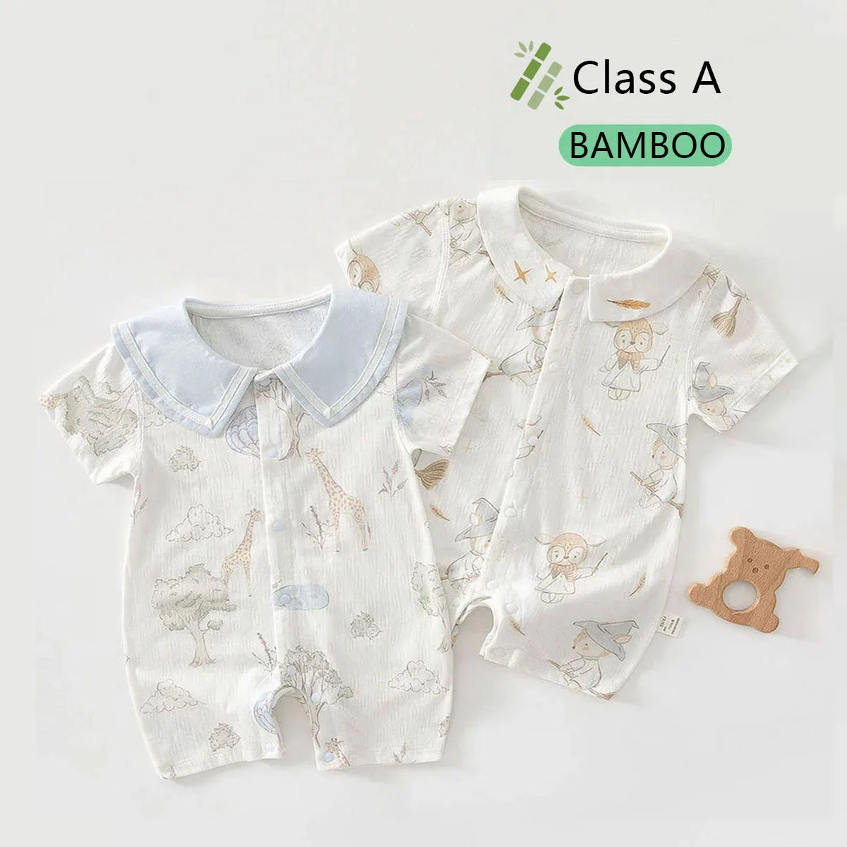 Baby Bamboo Rompers Summer Sleepsuit Jumpsuit Breathable Knit Unisex Pajamas with Snap Button Closure