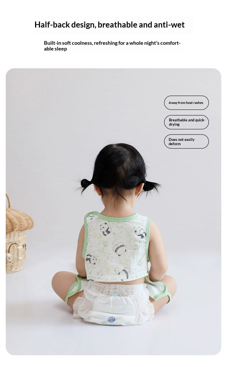Children's summer bamboo and cotton half-back belly protector vest, unisex, with leg cover, crawling clothes