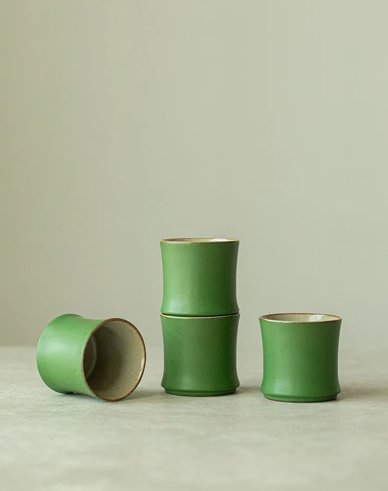 Modern Disposable Ceramic Green Glazed Travel Kung Fu Tea Set High-end Master Cup Ceramic Teacup Bamboo Cup