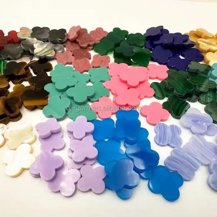 Qianjian Jewelry Best Price Natural Stones Black Blue Red Green Agate Four Leaf Clovers Gemstones for Making Jewelry