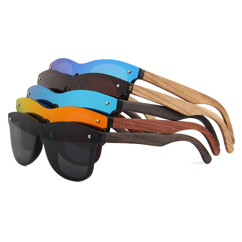 Wholesale new bamboo wood glasses men's women's sun protection integrated mirror polarized rice nail wooden Sunglasses 2024
