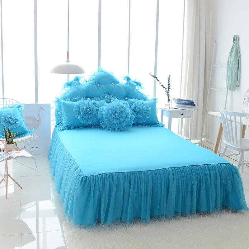 Korean Style 100% Organic Cotton Lace Princess 4pcs Sleep Aid with 400TC Solid Pattern for Weddings Bed Sheet Sets