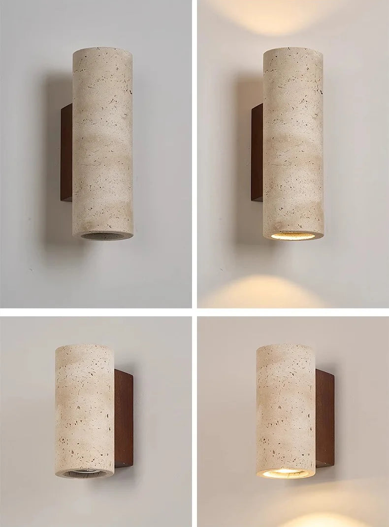 Wholesale Outdoor Waterproof Natural Travertine up and Down Wall Light Wabi Sabi Indoor Cylindrical Yellow Travertine Wall Lamp