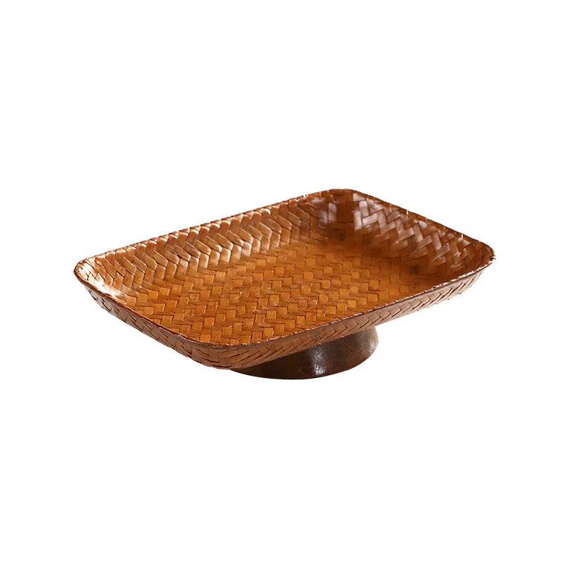 Handmade Bamboo Woven Fruit Plate Set of 3 Japanese Style Snack Dessert Tea Tray Shallow Serving Dishes