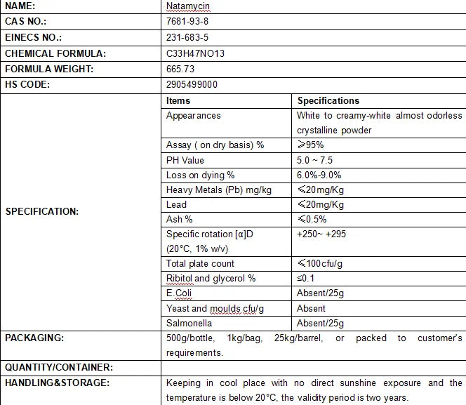 Natural Food Preservative Powder 50% Natamycin E235 in Lactose for Milk Cheese Additive Organic Food Preservative