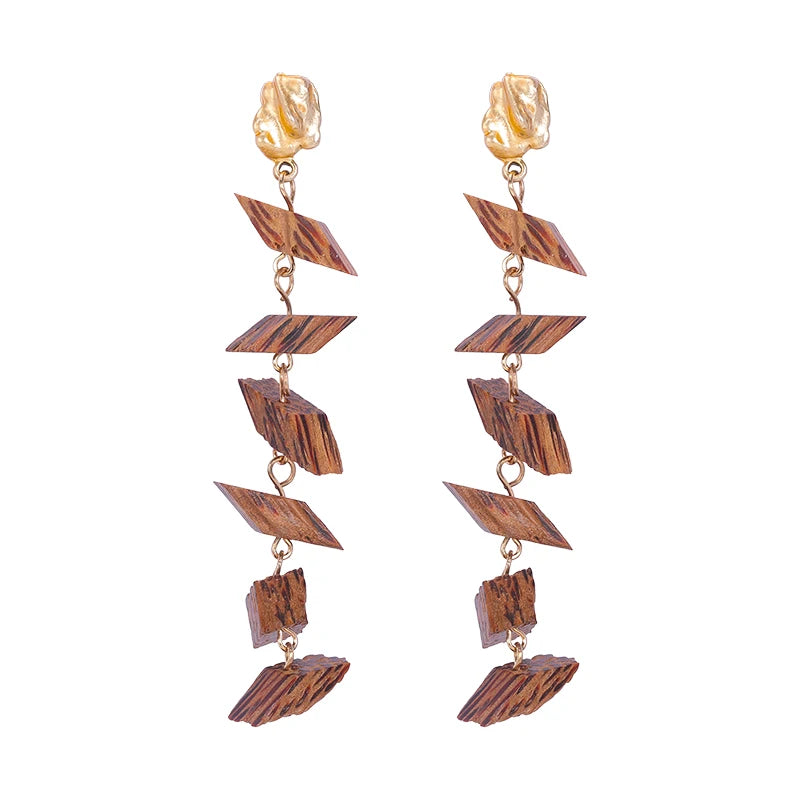 HOVANCI Handmade Africa Wooden Earrings  S925 Sterling Silver Stud Bamboo Big Rattan Earrings for Women Birthday Party Gift