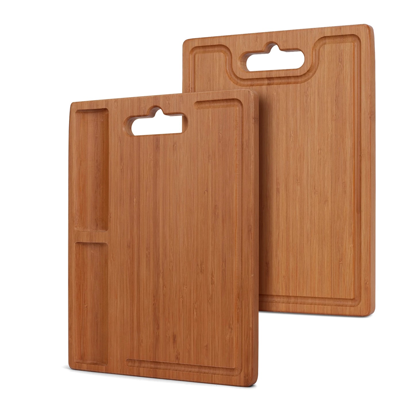 Large Bamboo Wood Cutting Board Rectangle Kitchen Cheese Charcuterie Board 2 Built-In Compartments Juice Grooves Butcher Block