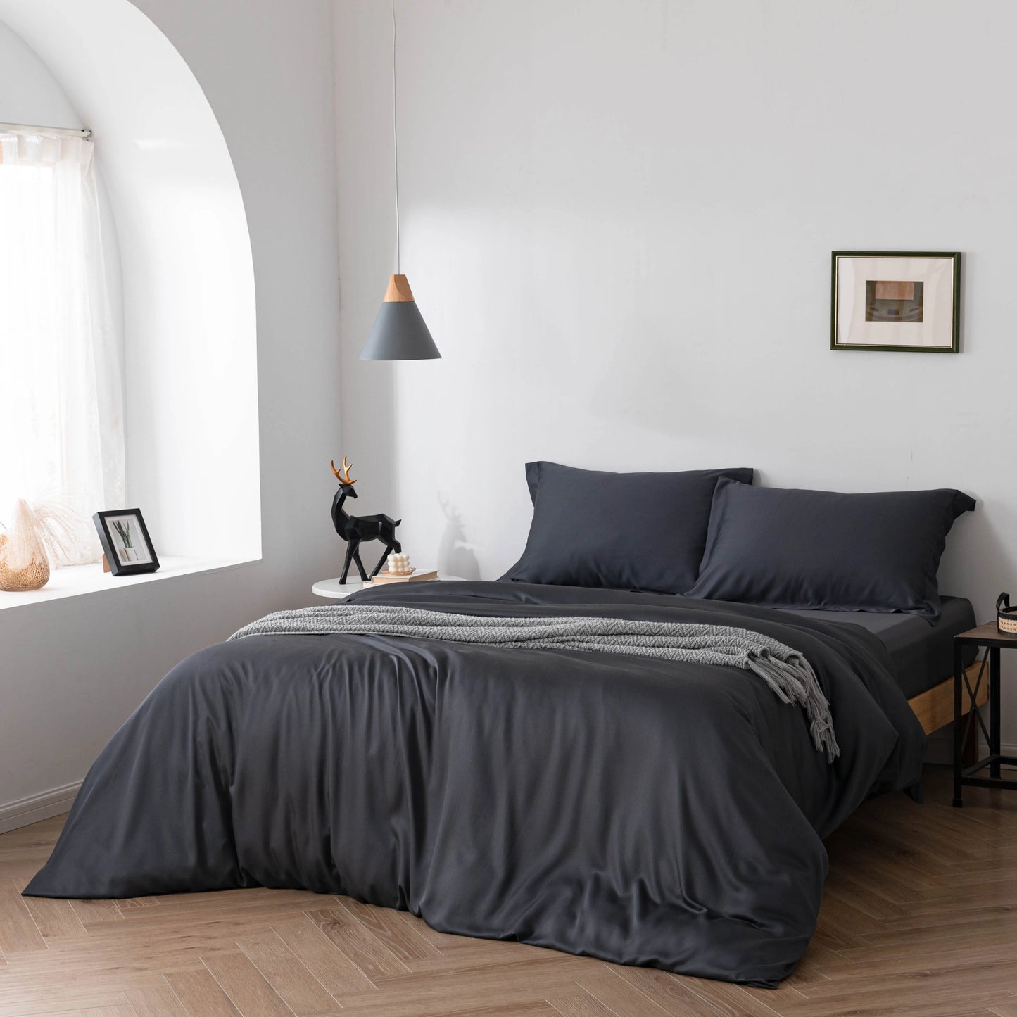 100% Sateen Bamboo Bed Linen Sheet Set Pillow Cases,Top Sheet,and Fitted Sheet Queen