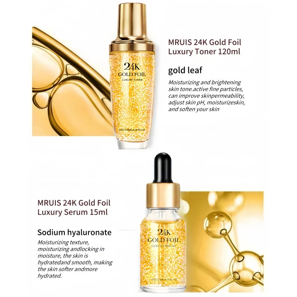 24k Gold Organic Skin Care Set Korean Cosmetics Set Whitening Lightening Luxury Skin Care Set Whitening Kit 2025 New Products