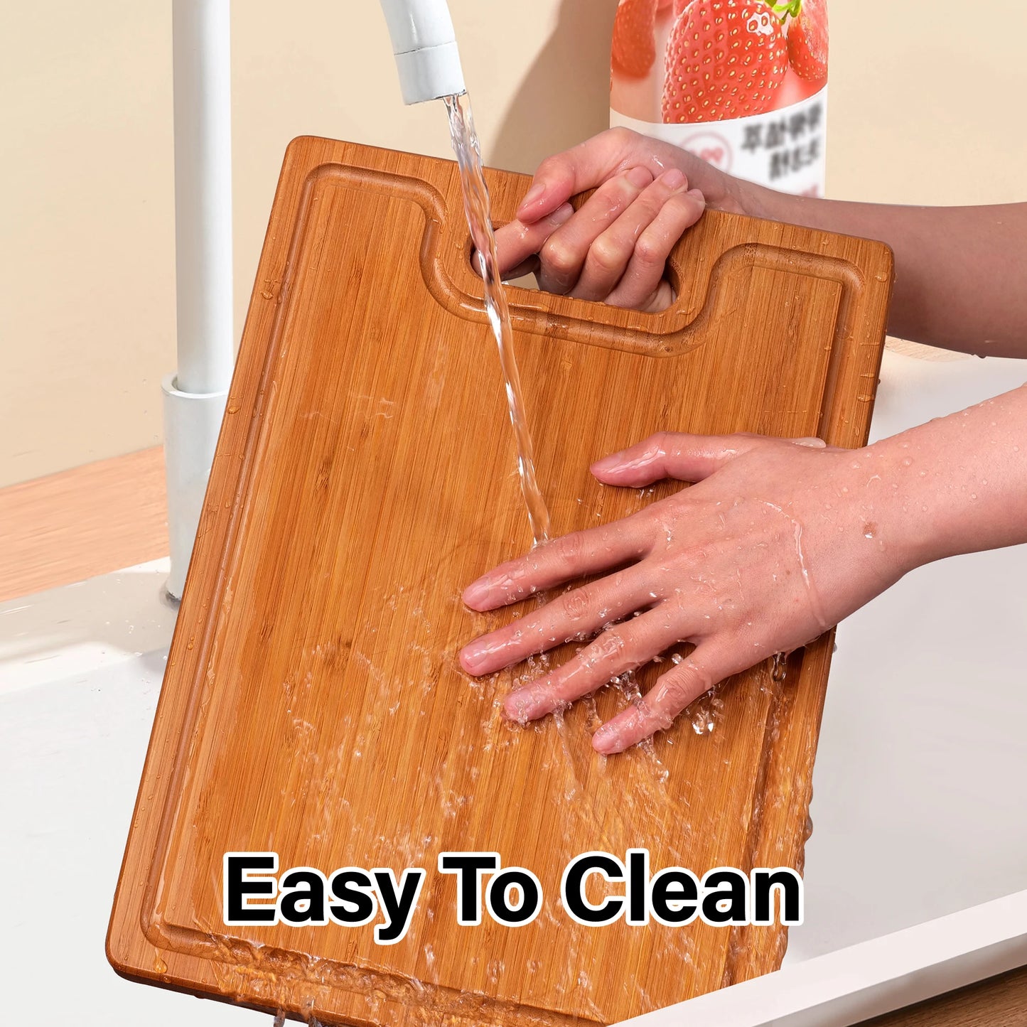 Large Bamboo Wood Cutting Board Rectangle Kitchen Cheese Charcuterie Board 2 Built-In Compartments Juice Grooves Butcher Block