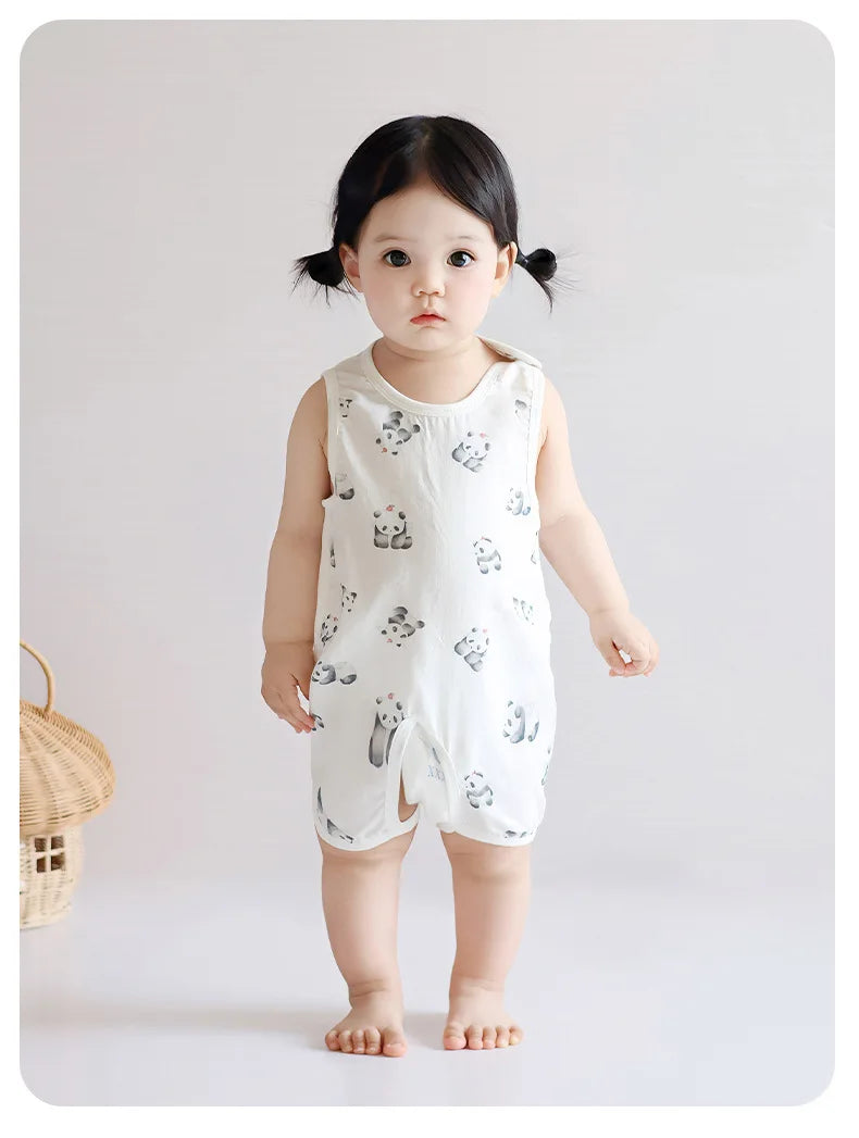 Children's summer bamboo and cotton half-back belly protector vest, unisex, with leg cover, crawling clothes