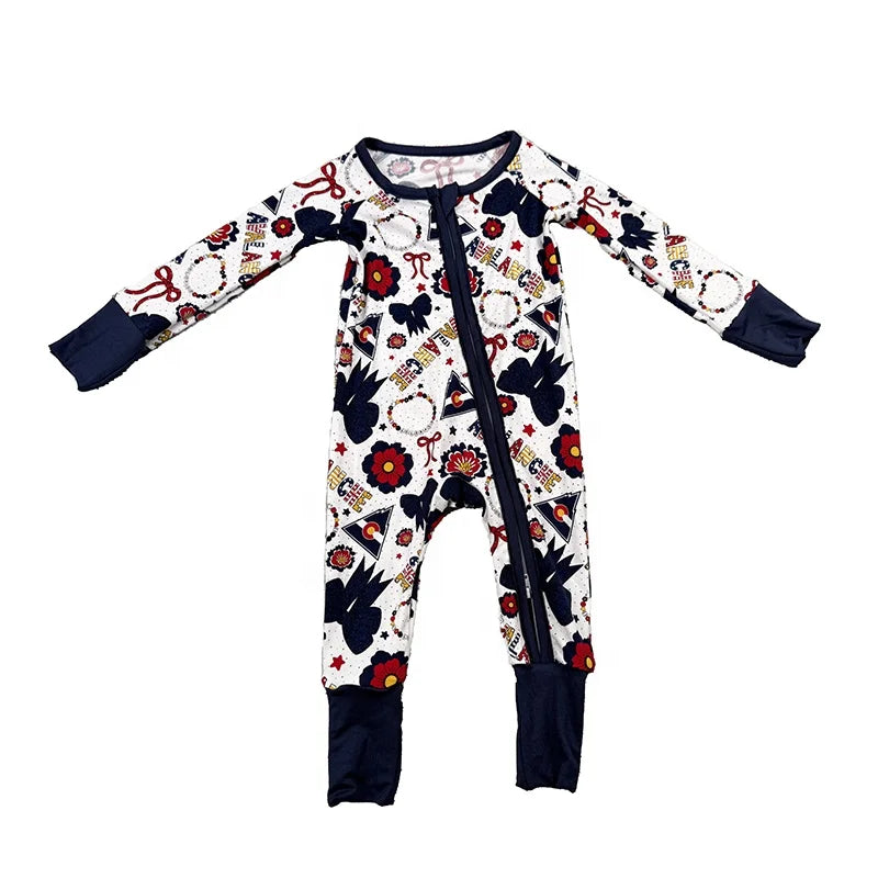 DH ODM Valentine Hot Sell Little Girls Two Way YKK Zipper Jumpsuit Newborn Rompers 0-6 Months Baby Bubble Spandex Bamboo