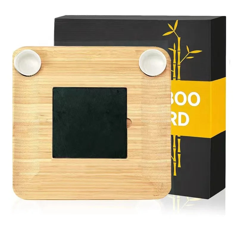 Bamboo Cheese Board Set with Knives and Slate & Two Ceramics Handle Cheese Tool Set Serving Tray