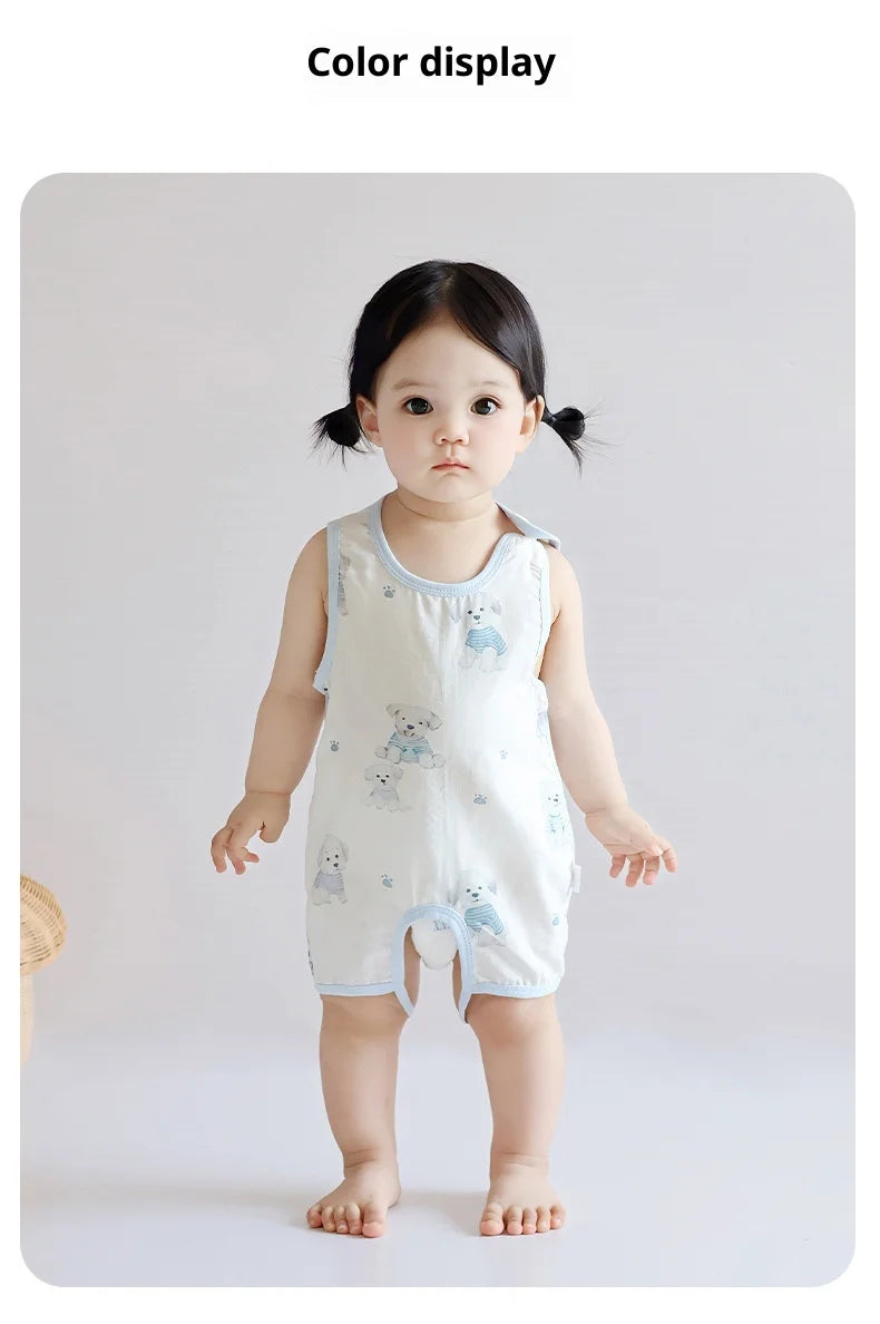 Children's summer bamboo and cotton half-back belly protector vest, unisex, with leg cover, crawling clothes