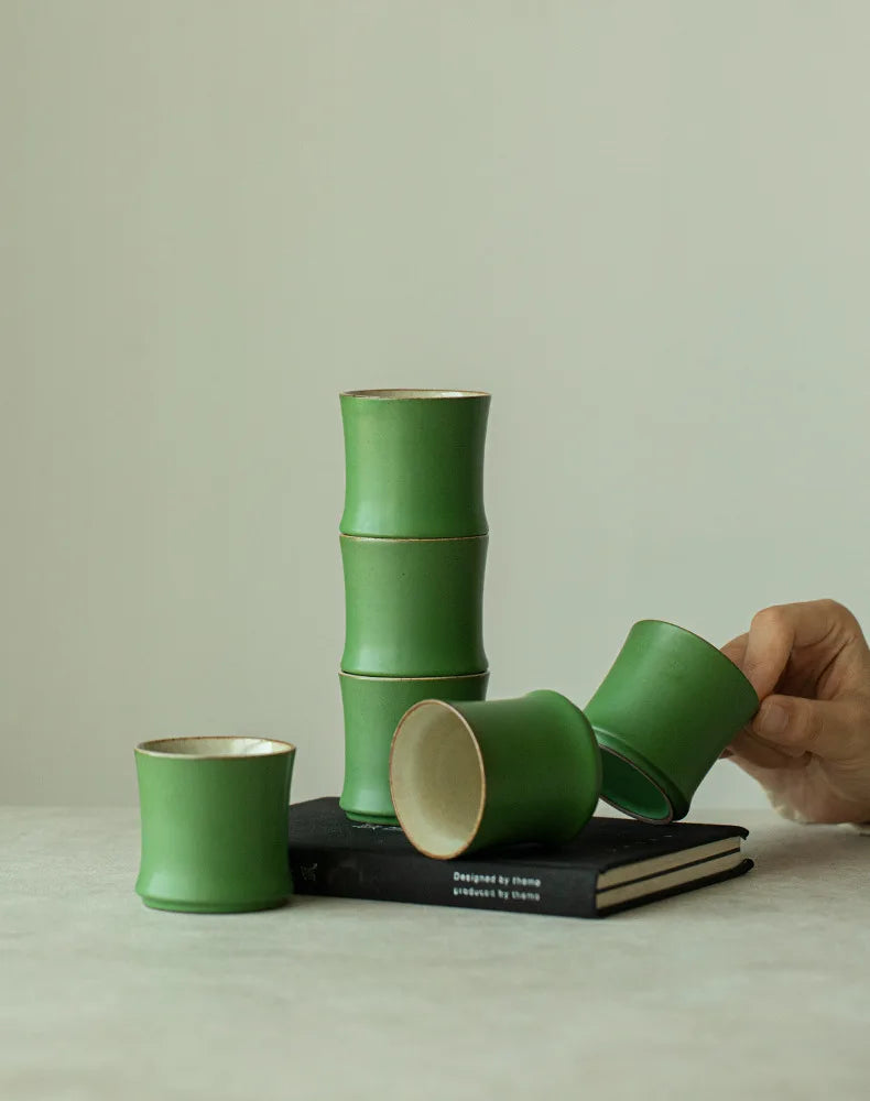 Modern Disposable Ceramic Green Glazed Travel Kung Fu Tea Set High-end Master Cup Ceramic Teacup Bamboo Cup