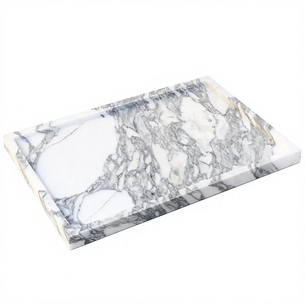 Luxury Natural Rectangle  Calacatta Red Marble Serving Tray Decorative Food Fruit Jewelry Display Tray for Christmas Home Decor