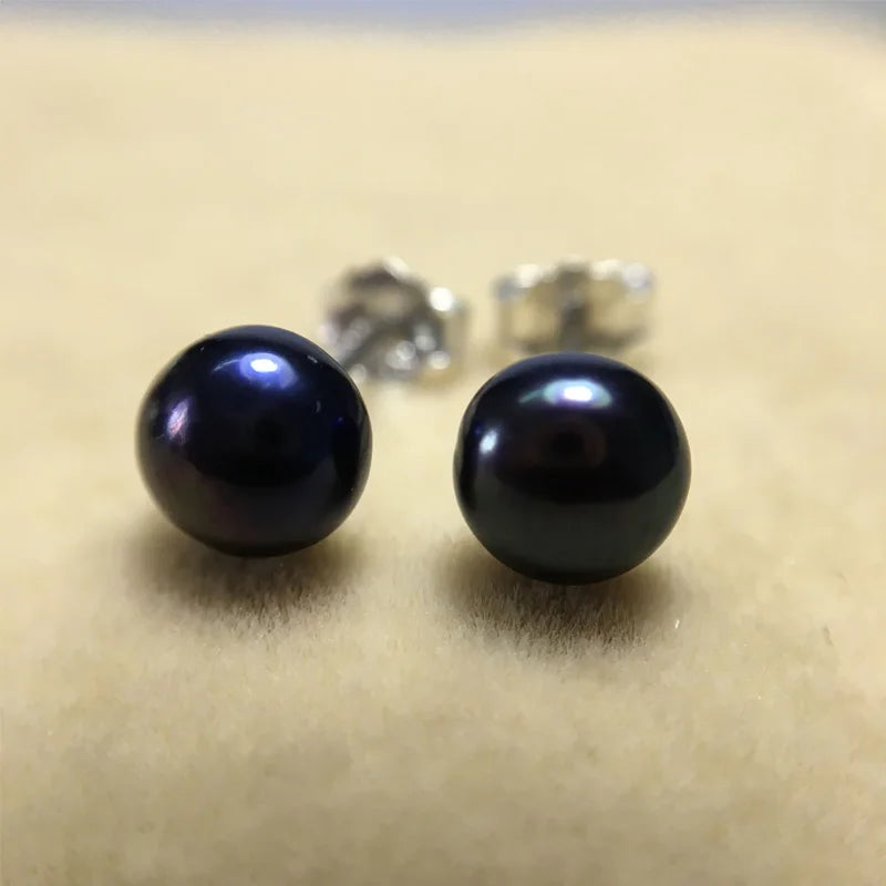 925 Sterling Silver White Wholesale Fresh Water Freshwater Natural Pearl Earrings Flat Button Shape Real Ear Stud Pearl Earrings