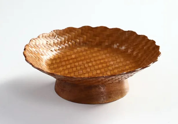 Handmade Bamboo Woven Fruit Plate Set of 3 Japanese Style Snack Dessert Tea Tray Shallow Serving Dishes