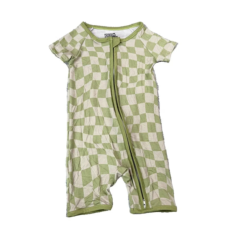 DH OEM/ODM Wholesale Western Green Checkered Print Organic Bamboo Fiber Zippy Custom for Summer