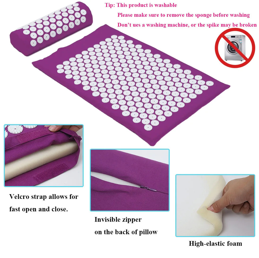 Bstar Eco Friendly Folding Portable Washable Acupuncture Massage Mat Pad Organic Shakti Acupressure Foot Mat Yoga Mat Pillow Set
