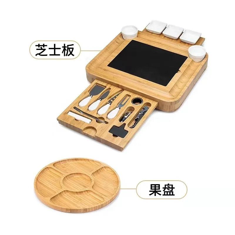Premium Bamboo Charcuterie Board Set with Extendable Trays & 8-Piece Cutlery - Cheese, Meat & Fruit Serving Platter (OEM/ODM)