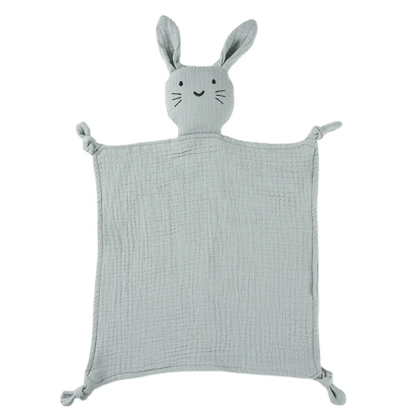 100% Organic Cotton Soft Muslin Security Blanket Plain Animal Rabbit Bunny Lovey Comforter Toy for Baby Baby's Security Blanket