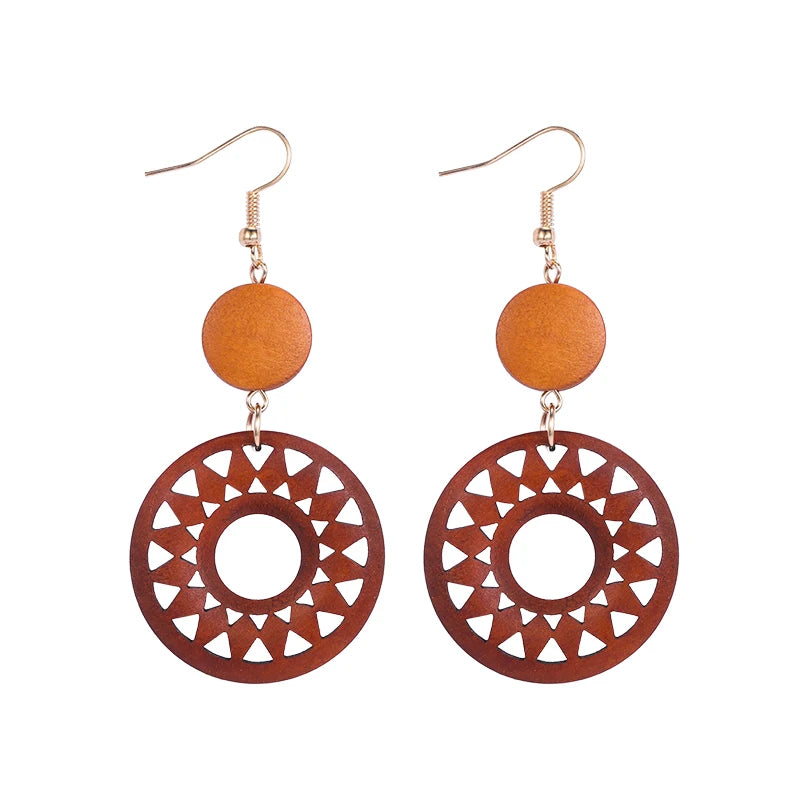 HOVANCI Handmade Africa Wooden Earrings  S925 Sterling Silver Stud Bamboo Big Rattan Earrings for Women Birthday Party Gift