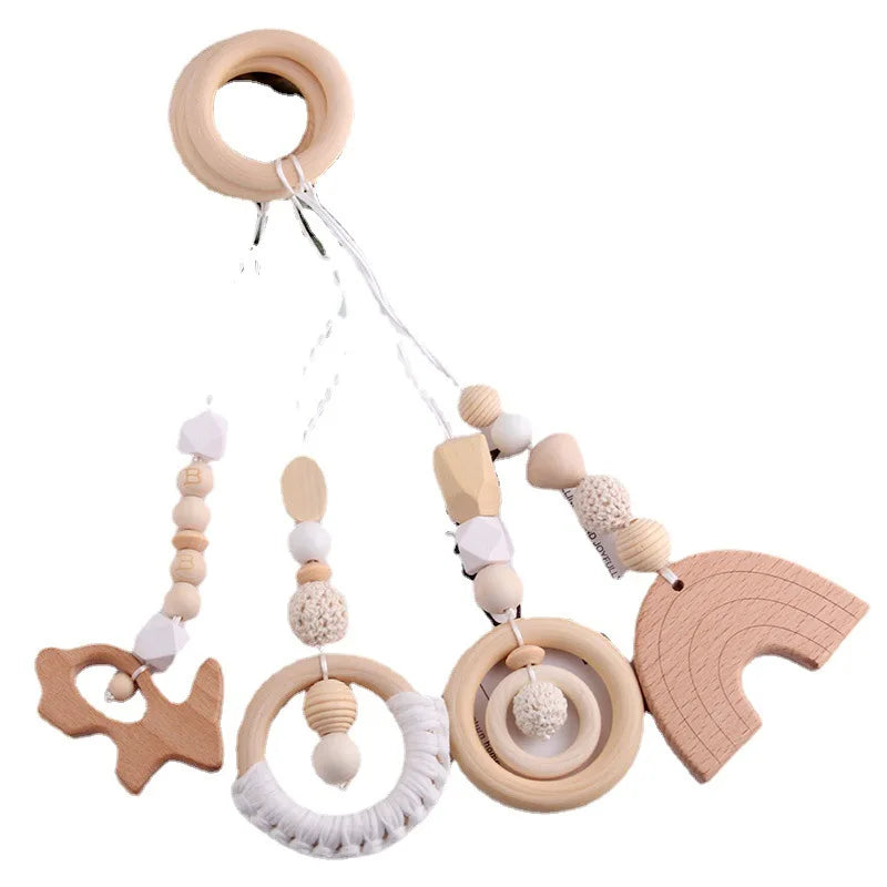 4pcs Organic Rainbow Beech Wood Soft Teether Baby Teething Toy Gift Set Food Grade BPA Free Safe Newborn Infant Beads 30cm