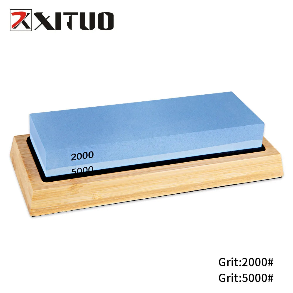 Knife Sharpener Stone 2 Side Whetstone Kit Quick Sharpening for Damascus and Quality Knife With NonSlip Bamboo Base