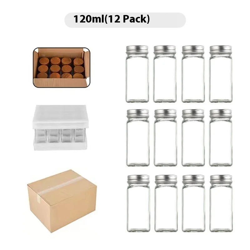 120ml Square Glass Spice Jar with Bamboo Wood Lid Sub-Packaged 4oz Seasoning Container for Parties and Condiments Storage