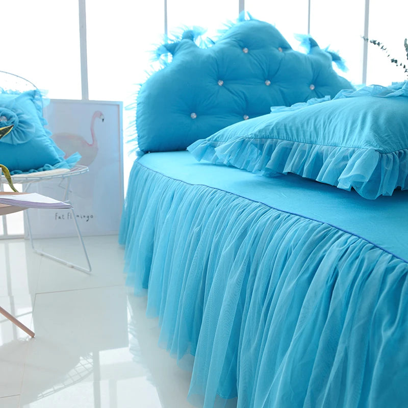 Korean Style 100% Organic Cotton Lace Princess 4pcs Sleep Aid with 400TC Solid Pattern for Weddings Bed Sheet Sets