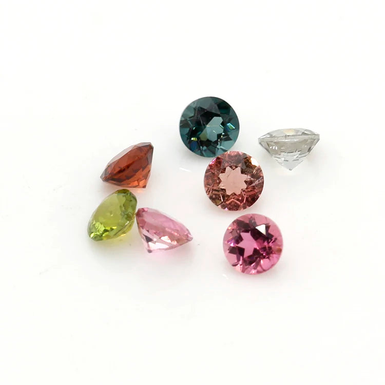 Whole Sale Price Mix-color Round Shape Machine Cut Natural Tourmaline Gemstone for Jewelry Making