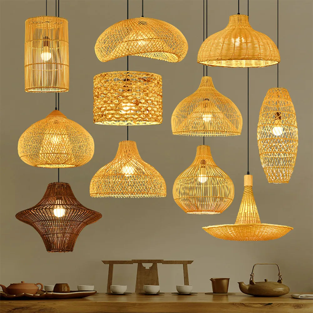 Modern Handmade Bamboo Rattan Hanging Lamp for Restaurant Kitchen Teahouse Farmhouse Home Decor Chandeliers & Pendant Lights