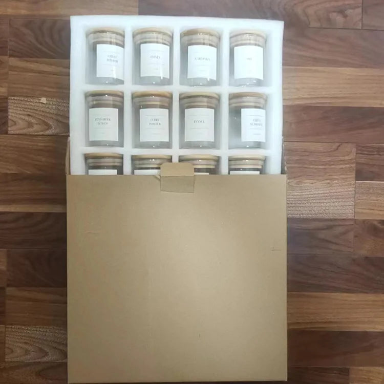 200ml 12pcs Set Storage Bottles Clear Glass Jars Spice Storage Classic Container with Airtight Bamboo Lid