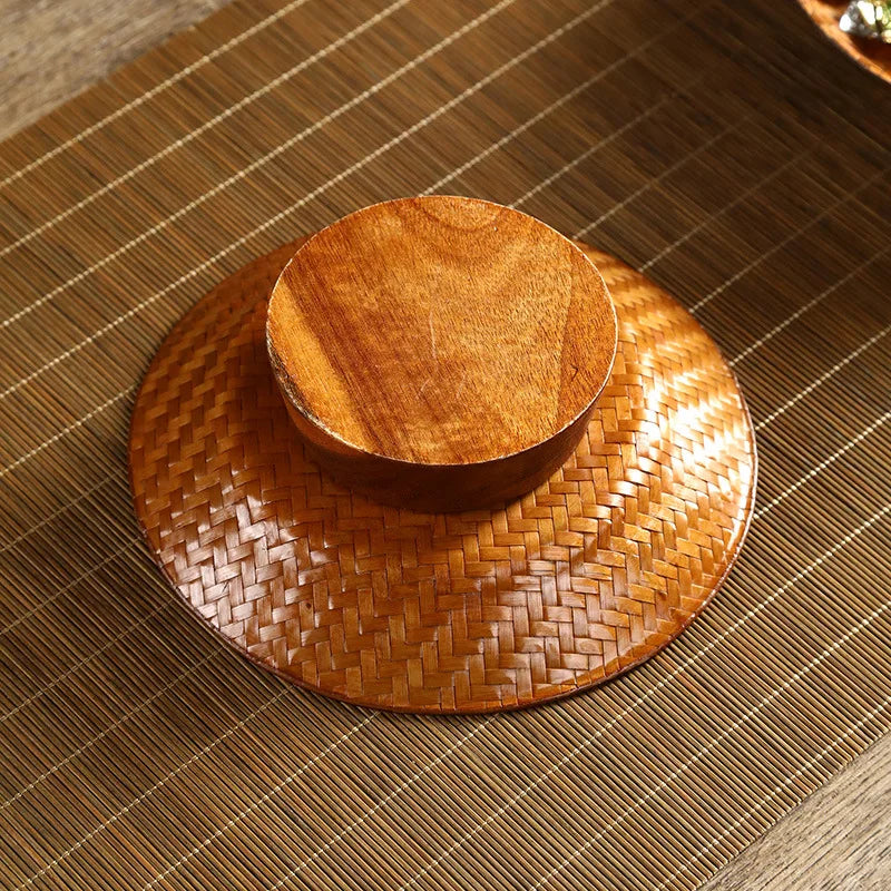 Handmade Bamboo Woven Fruit Plate Set of 3 Japanese Style Snack Dessert Tea Tray Shallow Serving Dishes