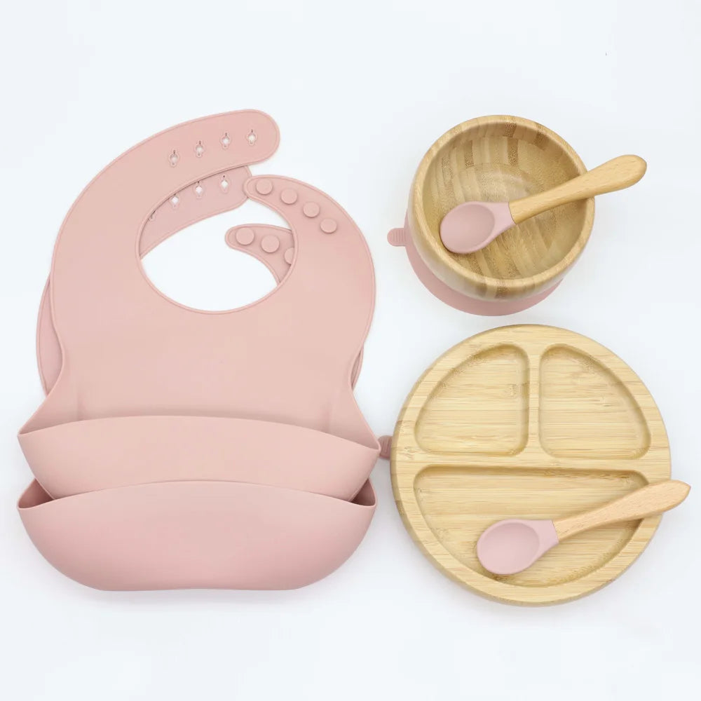 Free Combination New Arrival Baby Tableware Set Silicone Bamboo Baby Plate Feeding Utensils for Home Tea Restaurants