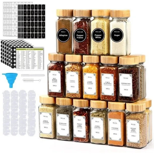 120ml Square Glass Spice Jar with Bamboo Wood Lid Sub-Packaged 4oz Seasoning Container for Parties and Condiments Storage