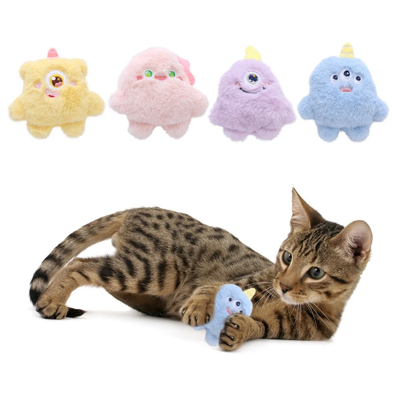 Cute Cartoon Plush Monster Cat Toy Catnip Crinkle Sound Soft Fuzzy Kittens Interactive Play Squeaker Natural Catnip