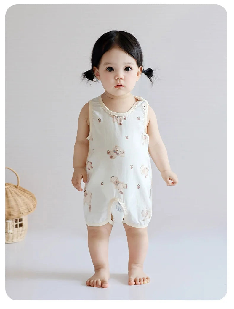 Children's summer bamboo and cotton half-back belly protector vest, unisex, with leg cover, crawling clothes