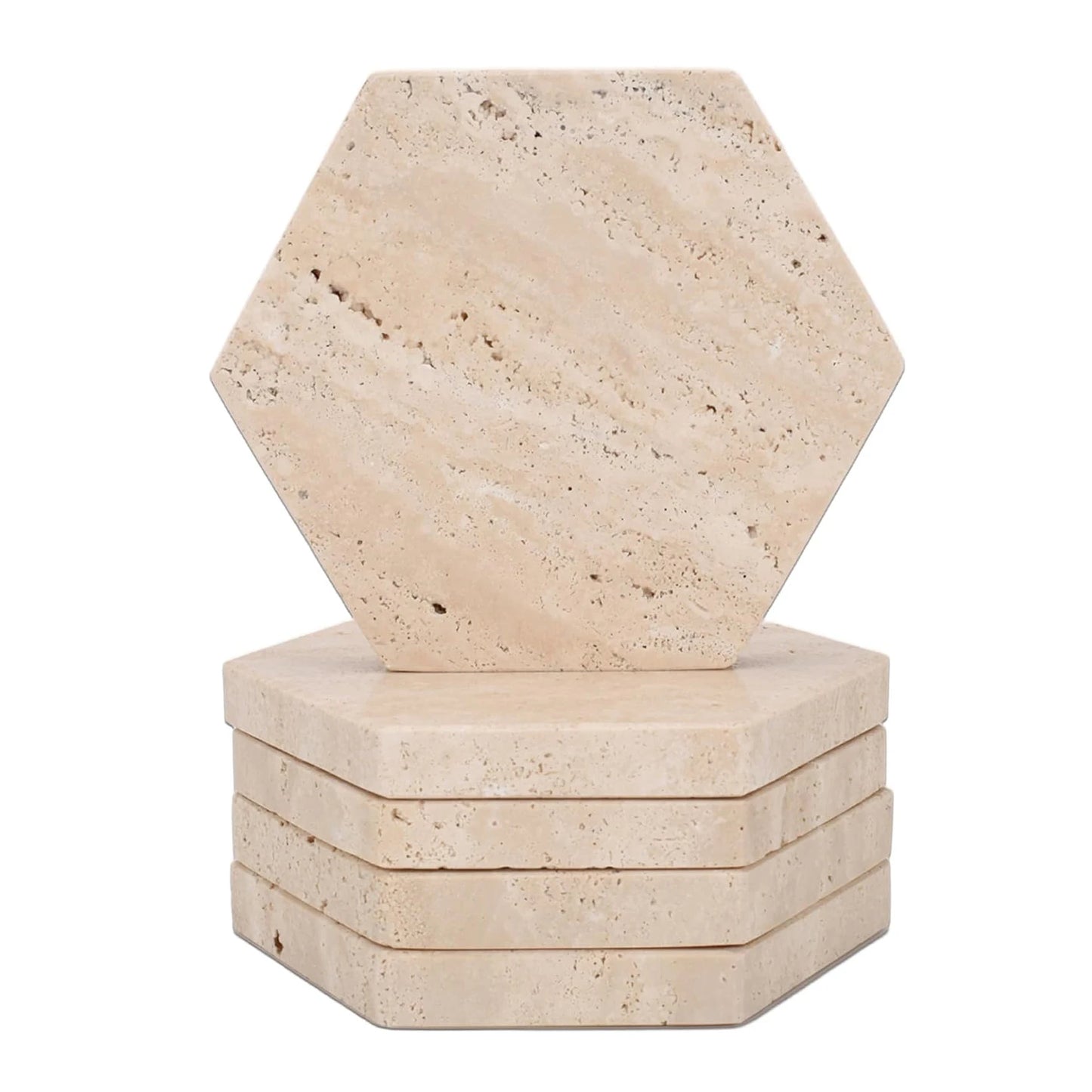 Natural Marble Travertine Coasters Non-Slip Absorbent Round Stone Drink Mat  Cork Pads for Table Decor Wedding Gift