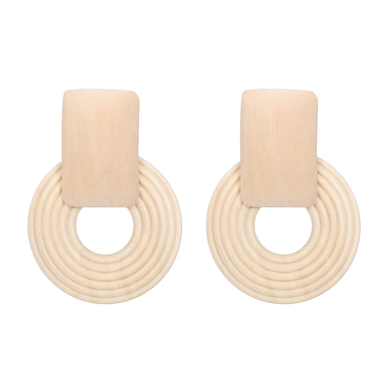 HOVANCI Handmade Africa Wooden Earrings  S925 Sterling Silver Stud Bamboo Big Rattan Earrings for Women Birthday Party Gift
