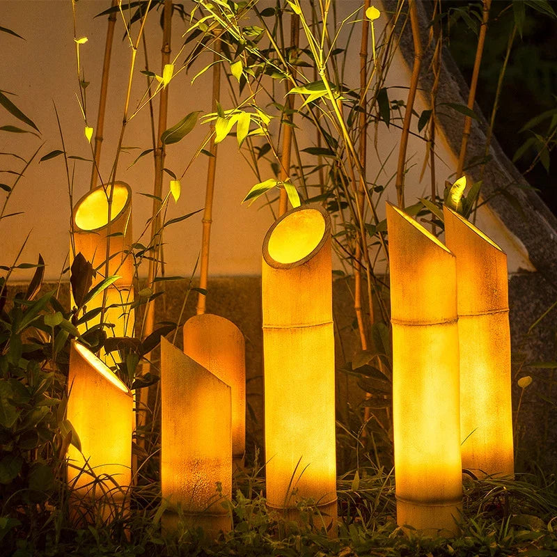 Creative LED Bamboo Garden Lamp Adjustable Color Temp 2700-6500K 30 Beam Angle Resin Shade AC IP54 Outdoor Landscape Lighting