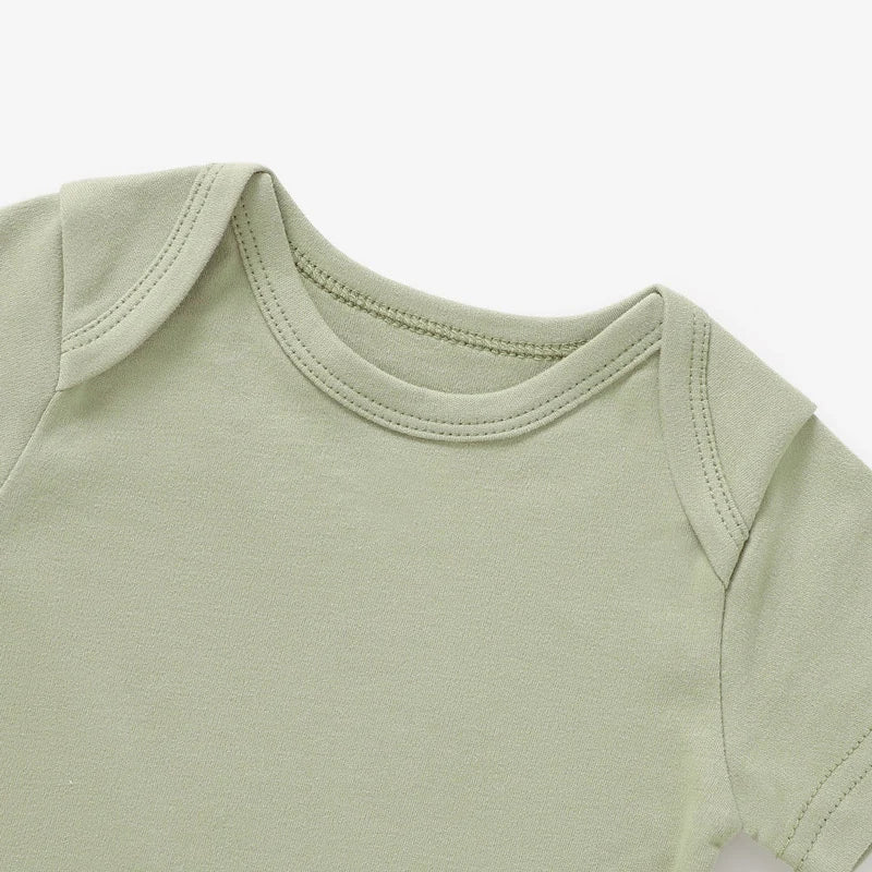 Wholesale Organic Cotton Short Sleeve Snap Button Lap Shoulder Baby Short Rompers Baby Bodysuit