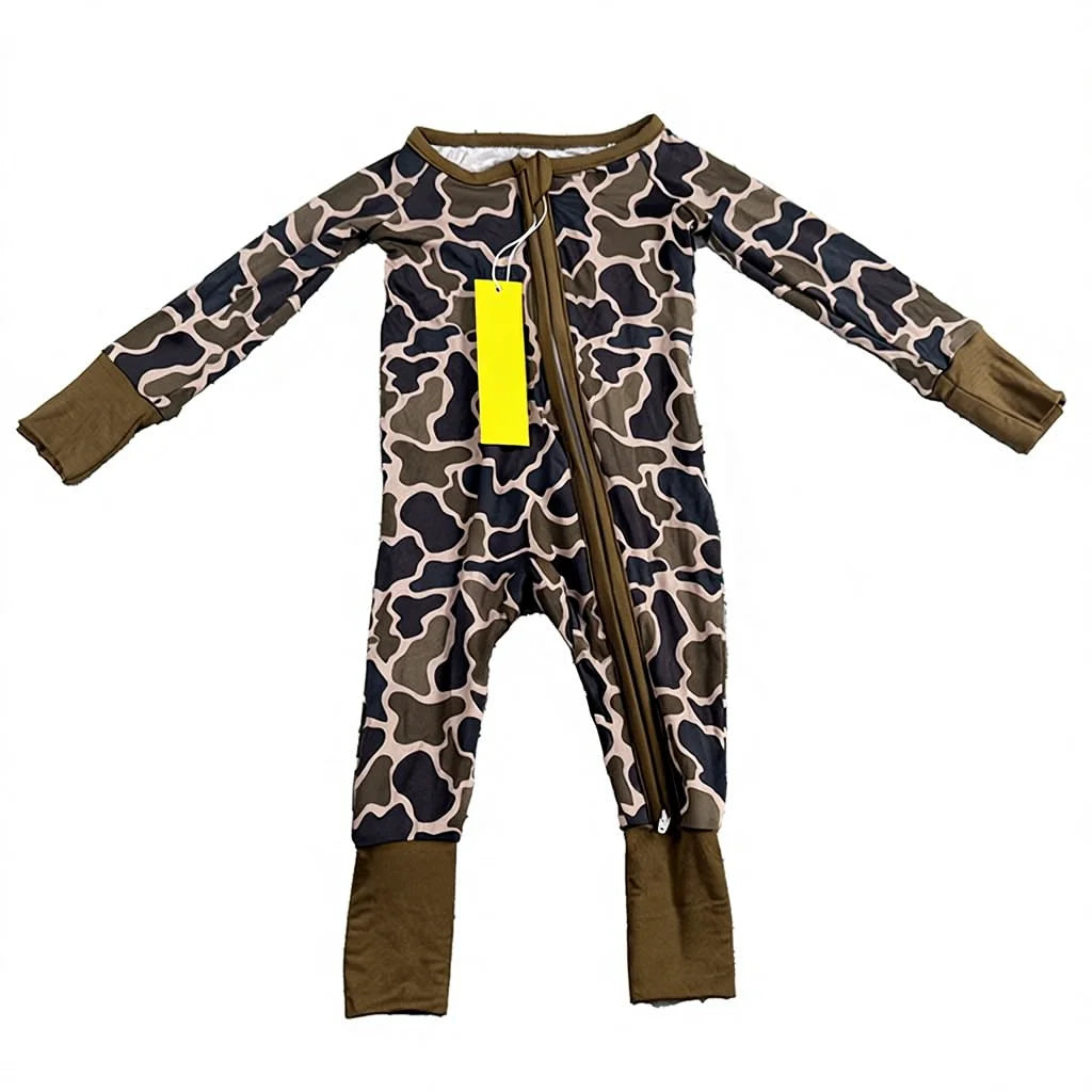 DH Custom Camo Bamboo Soft Fabric Infant Toddler Boy's Romper Fashionable Spring and Winter Zippy Footie for Boys