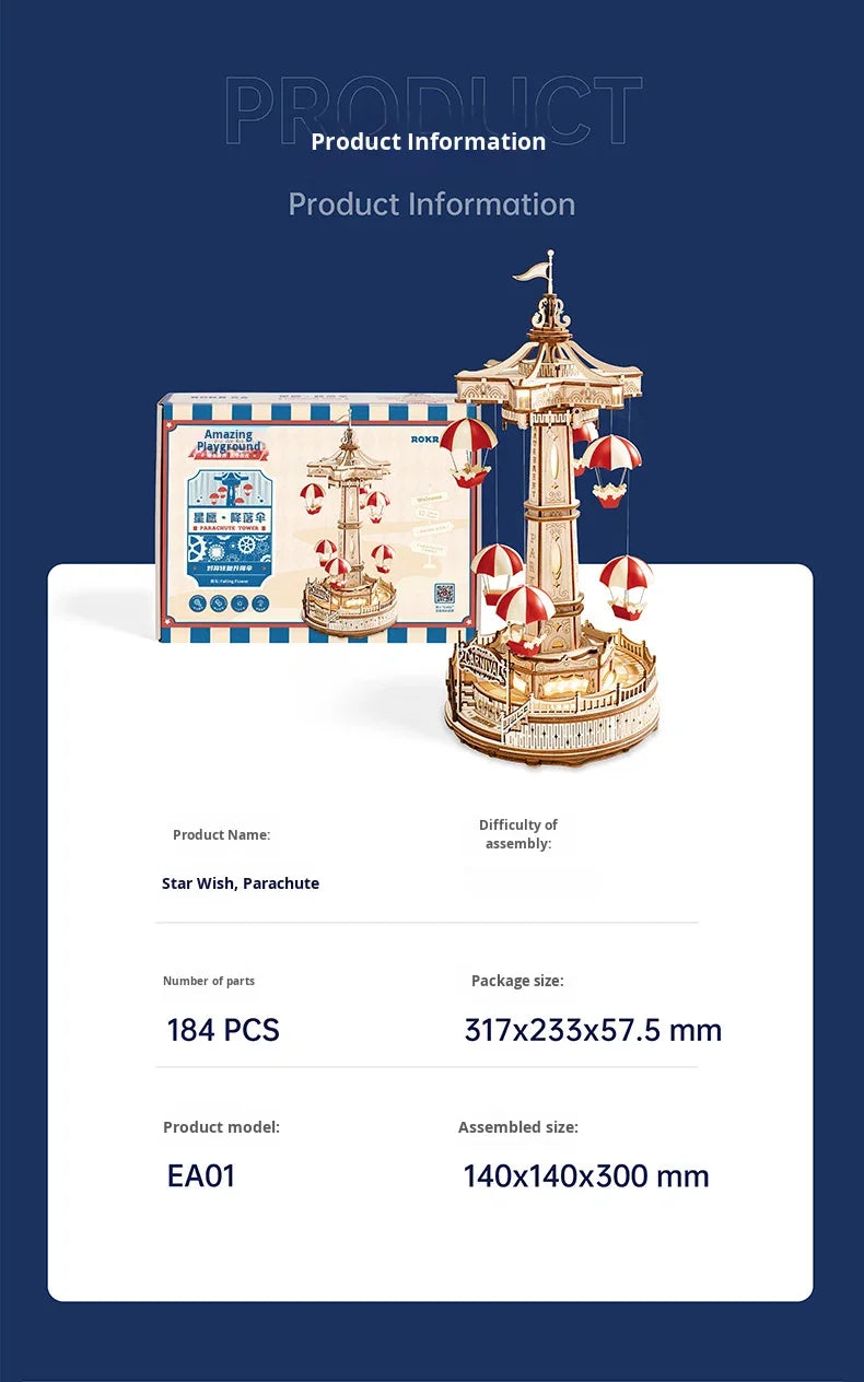 Ruo Ke Bamboo 3D Puzzle Music Box DIY Toy for Babies 14 Years Old Under 50 Pieces Girls' Educational Souvenir