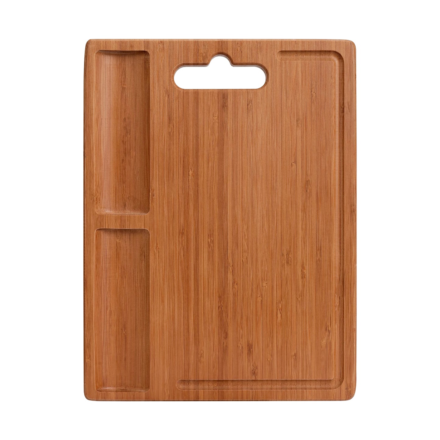 Large Bamboo Wood Cutting Board Rectangle Kitchen Cheese Charcuterie Board 2 Built-In Compartments Juice Grooves Butcher Block