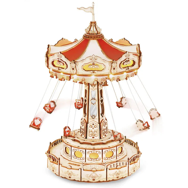 Ruo Ke Bamboo 3D Puzzle Music Box DIY Toy for Babies 14 Years Old Under 50 Pieces Girls' Educational Souvenir