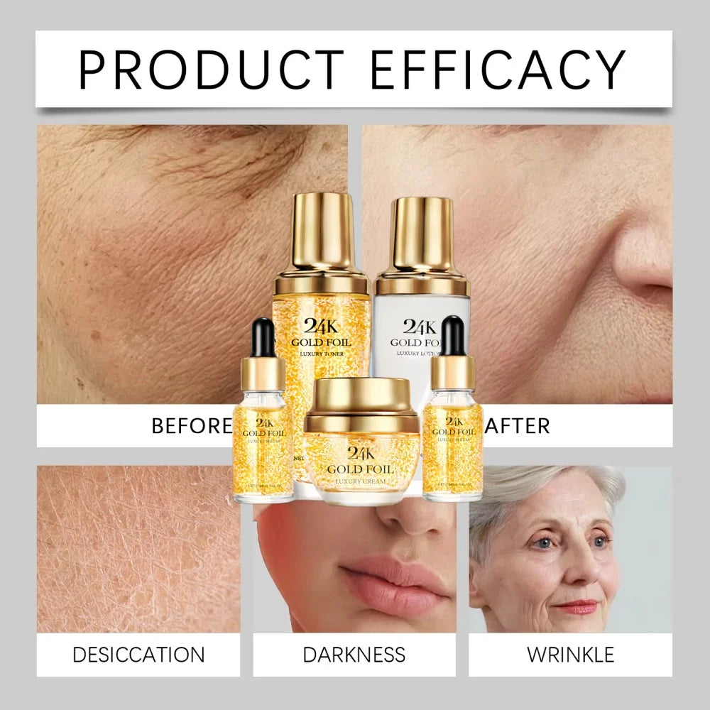 24k Gold Organic Skin Care Set Korean Cosmetics Set Whitening Lightening Luxury Skin Care Set Whitening Kit 2025 New Products